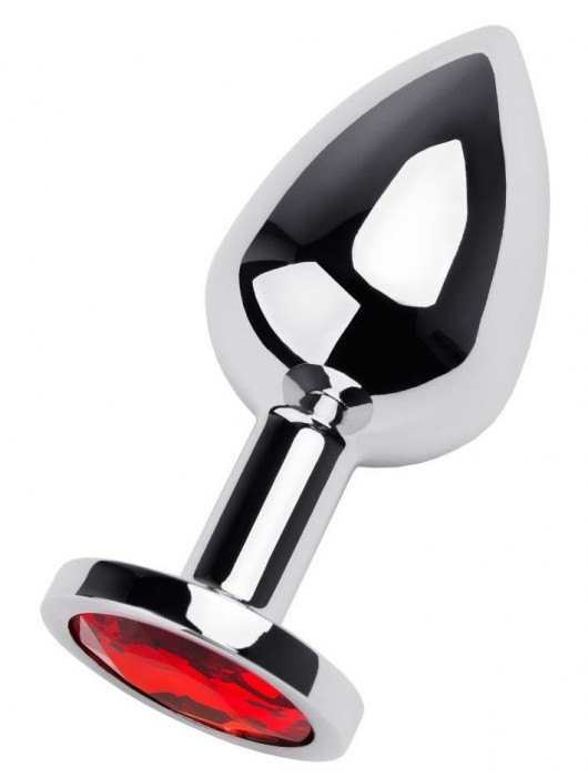 Серебристая коническая анальная пробка с красным кристаллом - 8 см. - ToyFa - купить с доставкой в Саранске