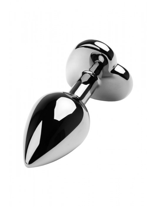 Серебристая коническая анальная пробка с красным кристаллом-сердечком - 7 см. - ToyFa - купить с доставкой в Саранске