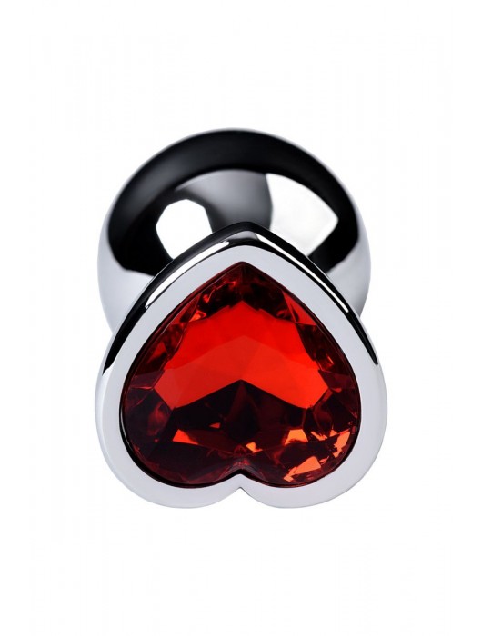 Серебристая коническая анальная пробка с красным кристаллом-сердечком - 7 см. - ToyFa - купить с доставкой в Саранске