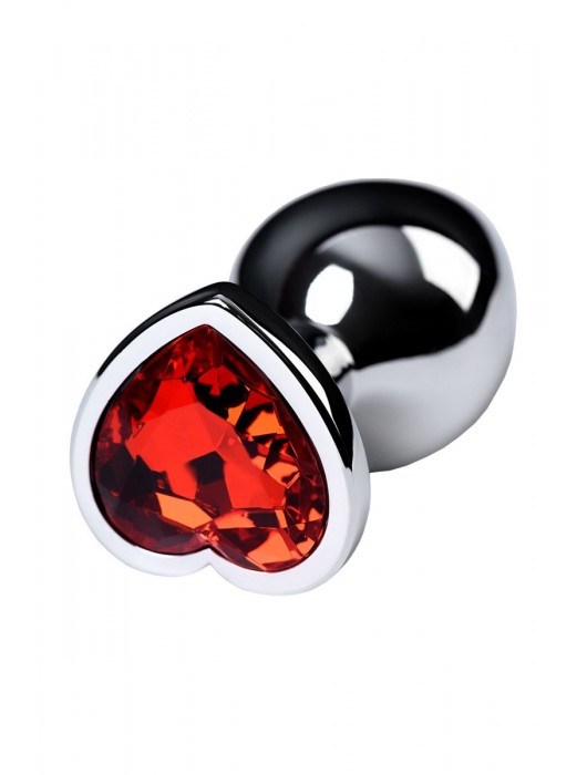 Серебристая коническая анальная пробка с красным кристаллом-сердечком - 7 см. - ToyFa - купить с доставкой в Саранске