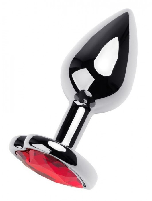 Серебристая коническая анальная пробка с красным кристаллом-сердечком - 7 см. - ToyFa - купить с доставкой в Саранске