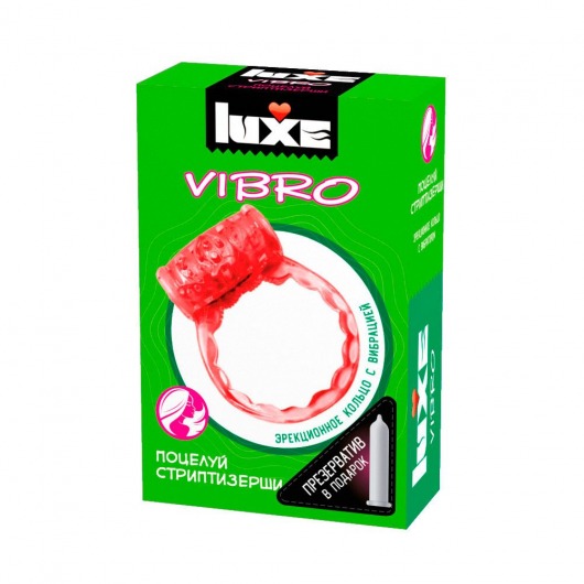 Розовое эрекционное виброкольцо Luxe VIBRO  Поцелуй стриптизёрши  + презерватив - Luxe - в Саранске купить с доставкой