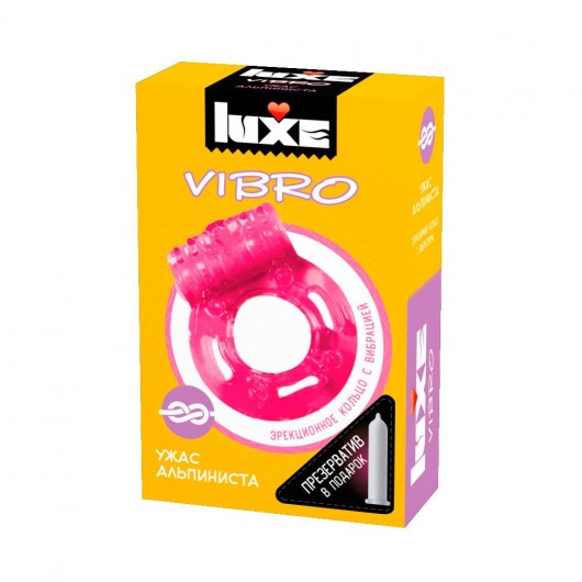 Розовое эрекционное виброкольцо Luxe VIBRO  Ужас Альпиниста  + презерватив - Luxe - в Саранске купить с доставкой