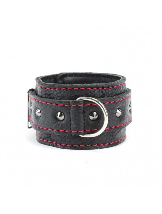 Черные оковы с шипами и контрастной строчкой - БДСМ Арсенал - купить с доставкой в Саранске