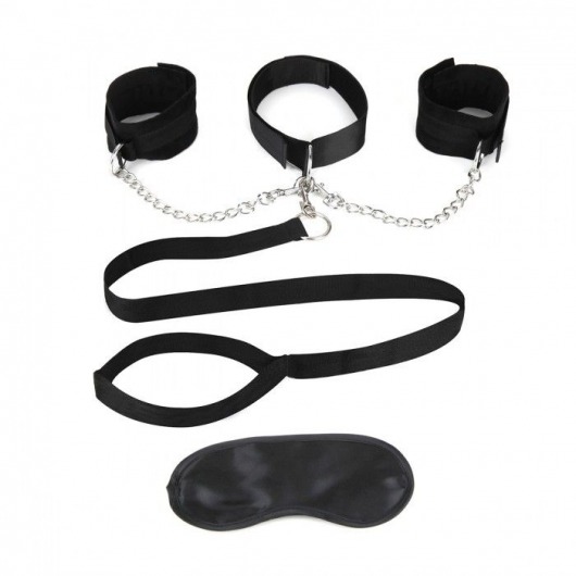 Чёрный ошейник с наручниками и поводком Collar Cuffs   Leash Set - Lux Fetish - купить с доставкой в Саранске