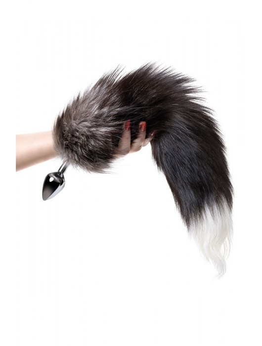 Серебристая металлическая анальная втулка с хвостом чернобурой лисы - размер S - ToyFa - купить с доставкой в Саранске