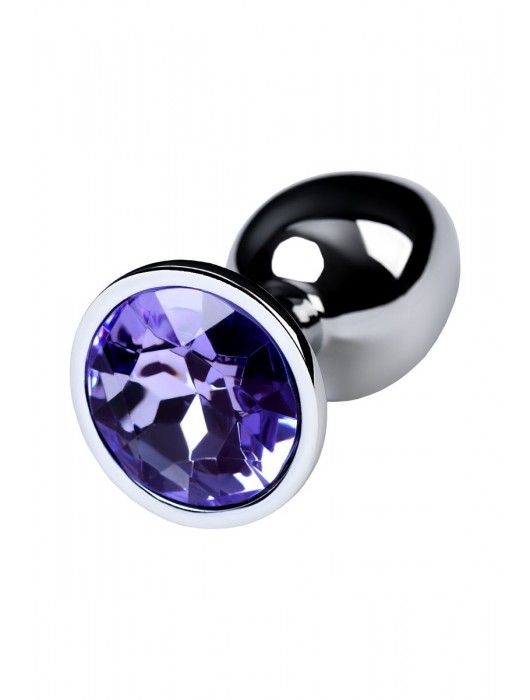 Серебристая конусовидная анальная пробка с фиолетовым кристаллом - 7 см. - ToyFa - купить с доставкой в Саранске