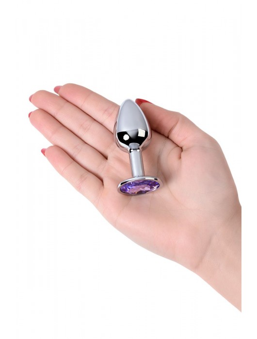 Серебристая конусовидная анальная пробка с фиолетовым кристаллом - 7 см. - ToyFa - купить с доставкой в Саранске