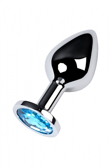 Серебристая конусовидная анальная пробка с голубым кристаллом - 8 см. - ToyFa - купить с доставкой в Саранске