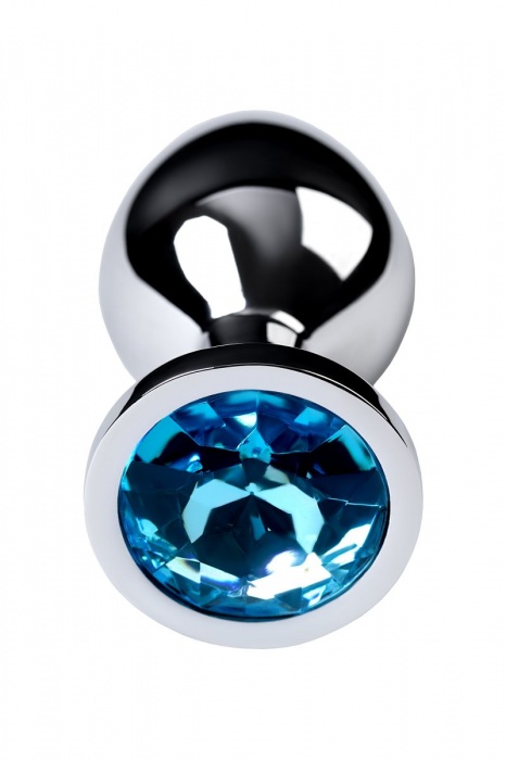 Серебристая конусовидная анальная пробка с голубым кристаллом - 8 см. - ToyFa - купить с доставкой в Саранске