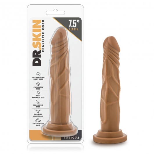 Кофейный фаллоимитатор без мошонки Dr. Skin Realistic Cock Basic 7.5 - 19 см. - Blush Novelties