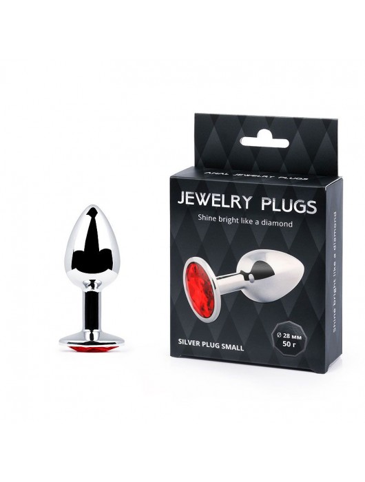 Серебристая анальная пробка с красным стразом - 7,2 см. - Anal Jewelry Plug - купить с доставкой в Саранске