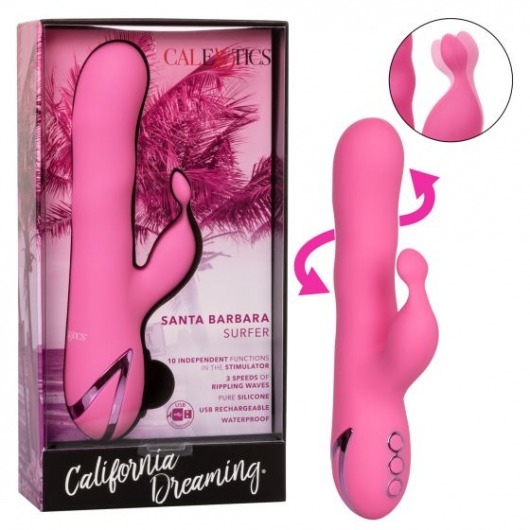 Розовый вибратор-кролик с волновым движением ствола Santa Barbara Surfer - 24 см. - California Exotic Novelties