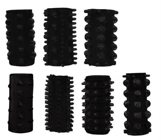 Набор из 7 черных насадок PENIS SLEEVES SET - Dream Toys - в Саранске купить с доставкой