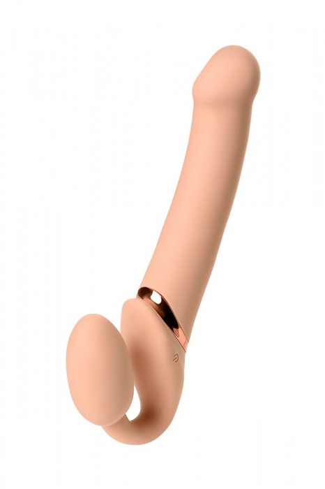 Телесный безремневой вибрострапон Vibrating Bendable Strap-On L - Strap-on-me - купить с доставкой в Саранске