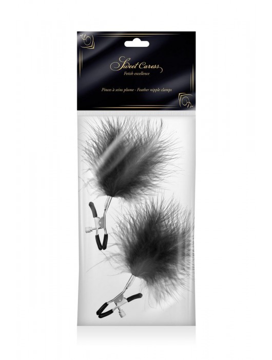 Зажимы на соски с черными пуховыми кисточками Sweet Caress Feather Nipple Clumps - Sweet Caress - купить с доставкой в Саранске