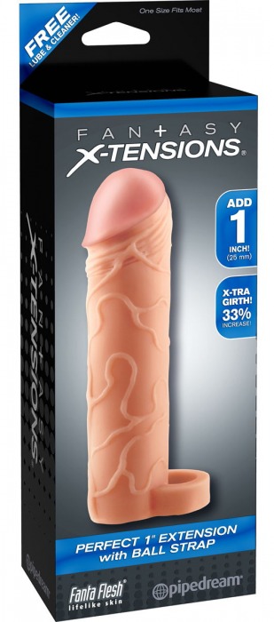 Телесная насадка с кольцом Perfect 1 Extension with Ball Strap - 17 см. - Pipedream - в Саранске купить с доставкой