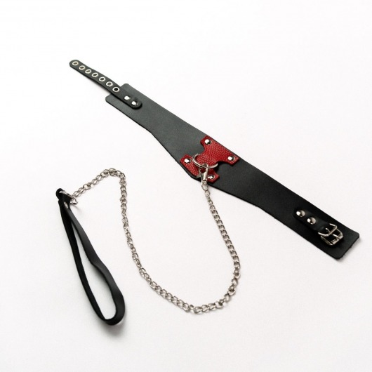 Черный широкий ошейник с красным декором и поводком - Crazy Handmade - купить с доставкой в Саранске