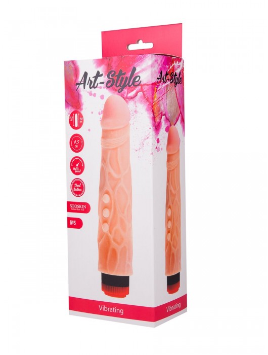 Вибратор-реалистик ART-Style №5 с венками и пупырышками - 23,5 см. - Art-Style