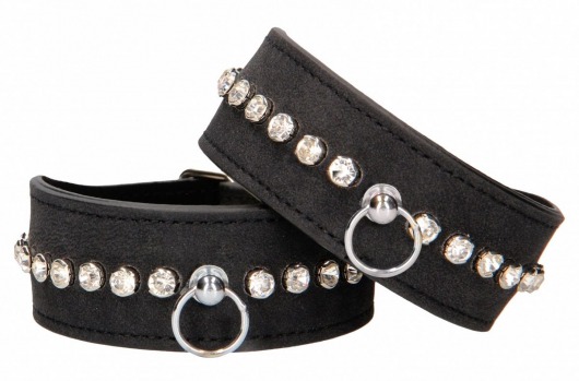 Черные наручники Diamond Studded Wrist Cuffs - Shots Media BV - купить с доставкой в Саранске