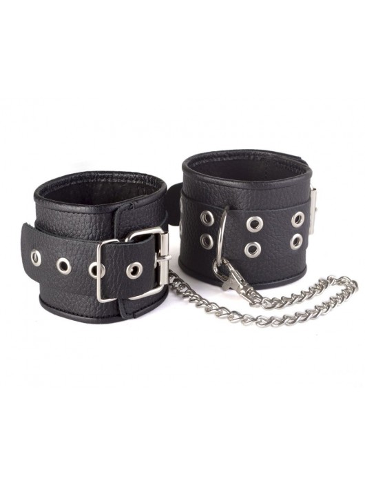 Кожаные черные оковы с широким ремешком, соединенные цепочкой - Sitabella - купить с доставкой в Саранске