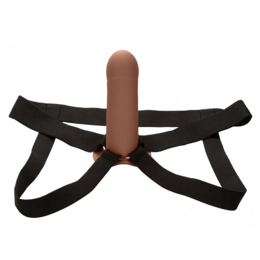 Коричневый фаллопротез из силикона Extension with Harness - 15,75 см. - California Exotic Novelties - купить с доставкой в Саранске