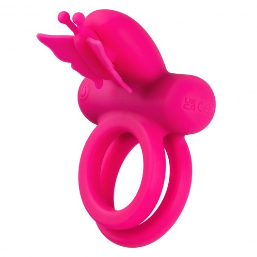 Розовое эрекционное виброкольцо Silicone Rechargeable Dual Butterfly Ring - California Exotic Novelties - в Саранске купить с доставкой