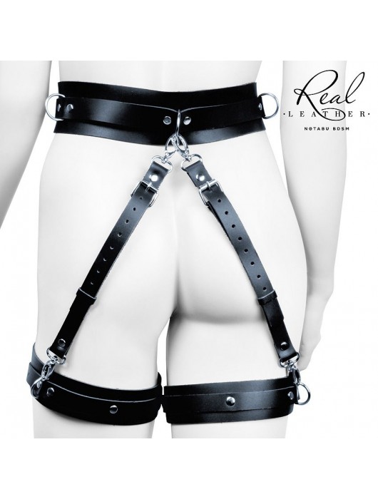 Черный кожаный пояс с гартерами - S-M - Notabu - купить с доставкой в Саранске