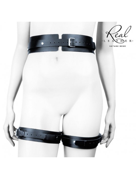 Черный кожаный пояс с гартерами - S-M - Notabu - купить с доставкой в Саранске