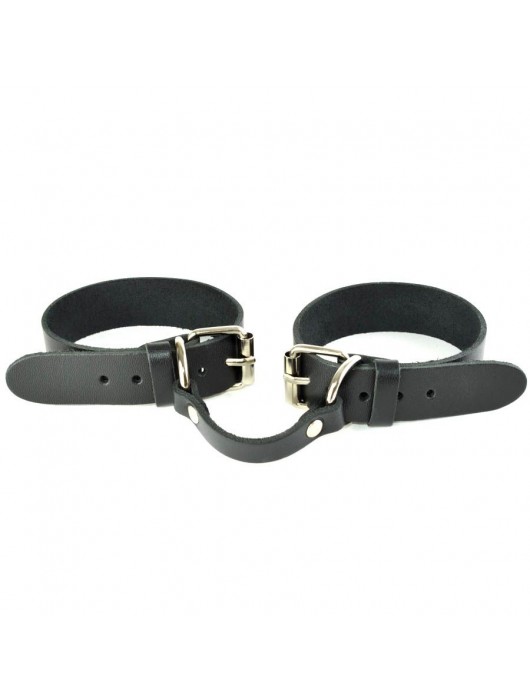 Черные кожаные наручники со съемной красной опушкой - Sitabella - купить с доставкой в Саранске