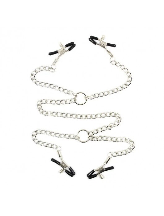 Серебристые зажимы для сосков и половых губ на тонкой цепочке - Notabu - купить с доставкой в Саранске