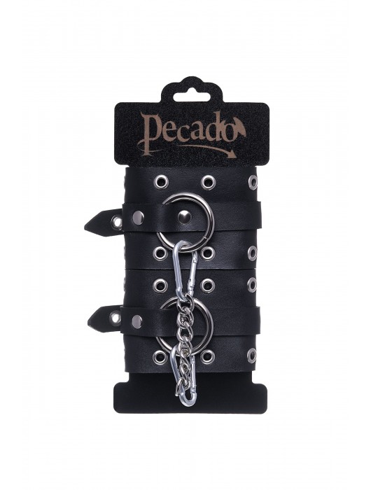 Черные кожаные однослойные наручники с люверсами - Pecado - купить с доставкой в Саранске