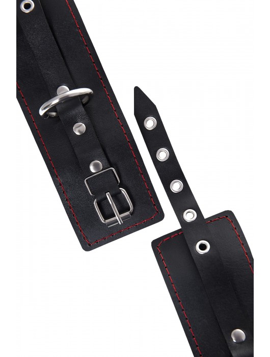 Черные кожаные однослойные наручники с контрастной строчкой - Pecado - купить с доставкой в Саранске