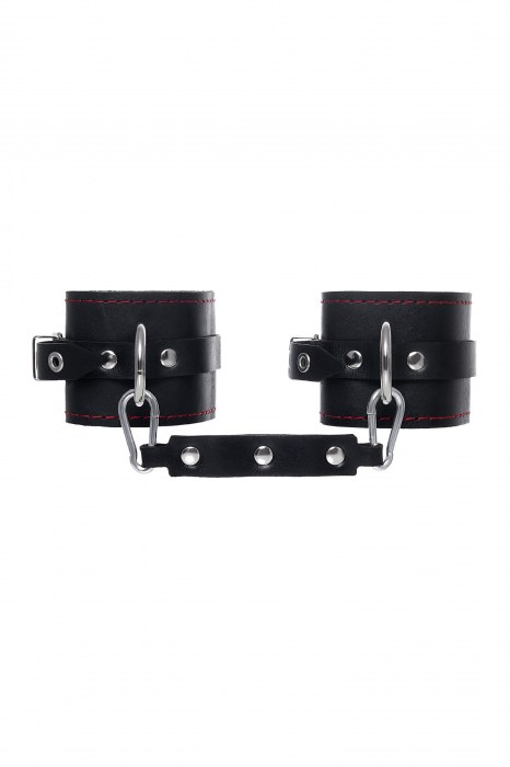 Черные кожаные однослойные оковы с контрастной строчкой - Pecado - купить с доставкой в Саранске