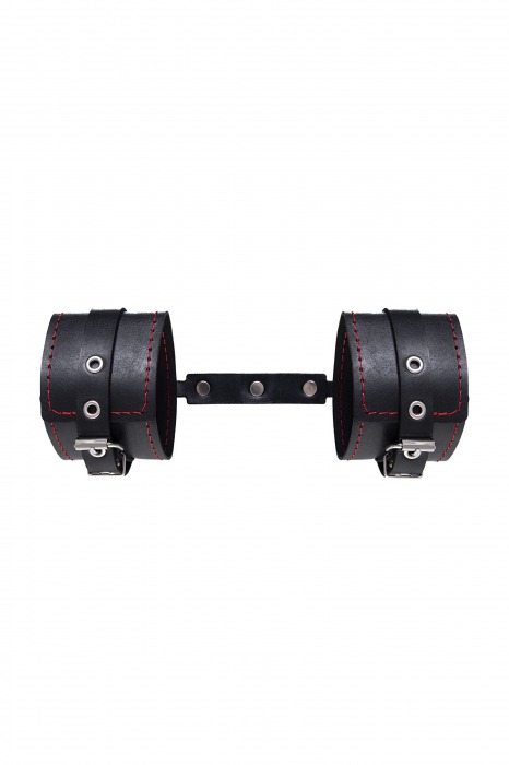 Черные кожаные однослойные оковы с контрастной строчкой - Pecado - купить с доставкой в Саранске