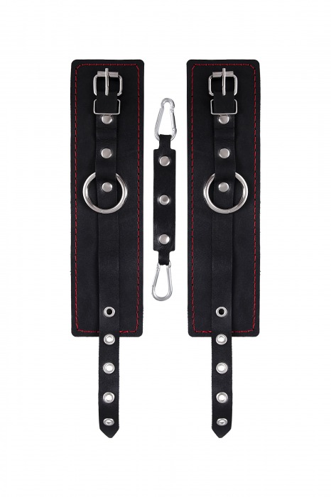 Черные кожаные однослойные оковы с контрастной строчкой - Pecado - купить с доставкой в Саранске