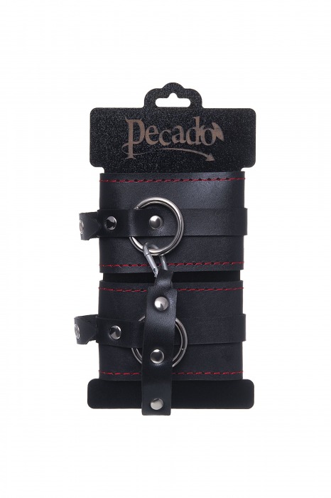 Черные кожаные однослойные оковы с контрастной строчкой - Pecado - купить с доставкой в Саранске