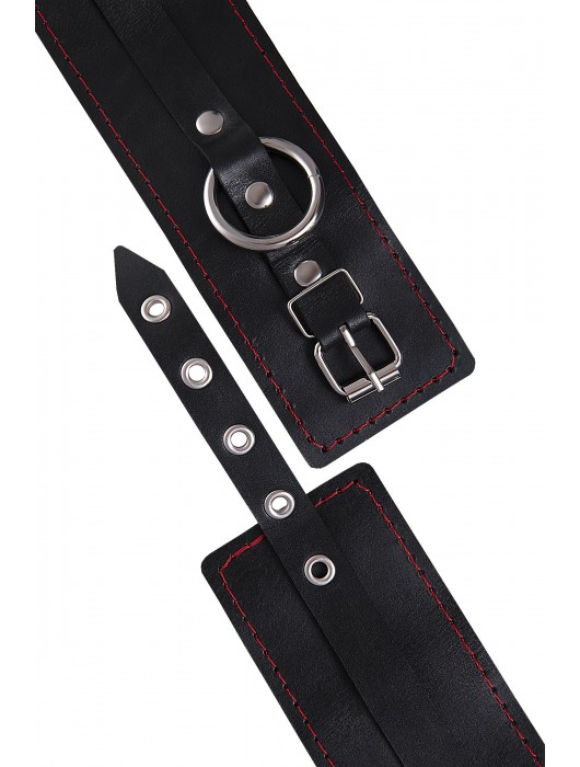 Черные кожаные однослойные оковы с контрастной строчкой - Pecado - купить с доставкой в Саранске