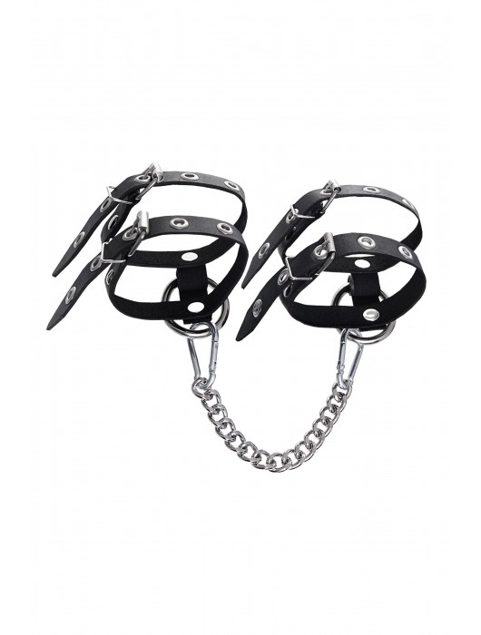 Черные однослойные кожаные оковы из двух ремешков - Pecado - купить с доставкой в Саранске