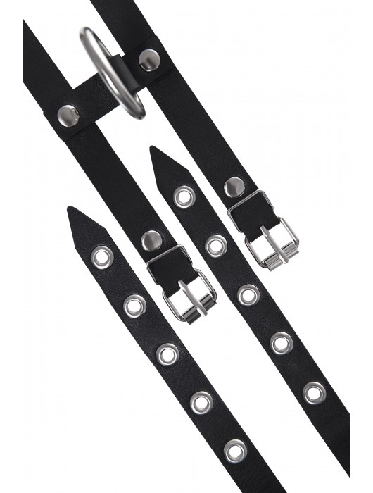 Черные однослойные кожаные оковы из двух ремешков - Pecado - купить с доставкой в Саранске