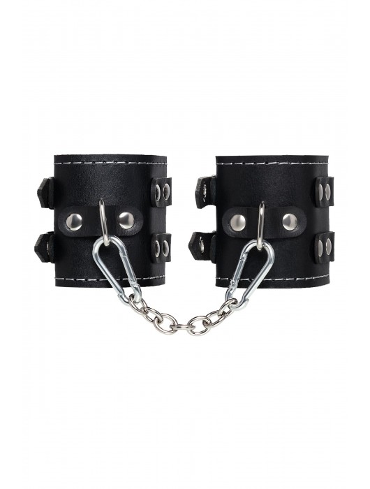 Черные кожаные наручники с двумя ремнями и красной подкладкой - Pecado - купить с доставкой в Саранске
