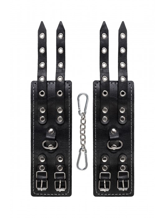 Черные кожаные наручники с двумя ремнями и красной подкладкой - Pecado - купить с доставкой в Саранске