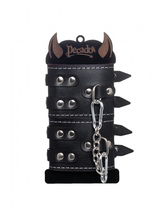Черные кожаные наручники с двумя ремнями и красной подкладкой - Pecado - купить с доставкой в Саранске