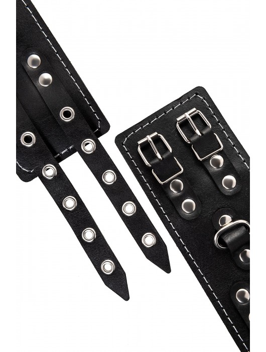 Черные кожаные наручники с двумя ремнями и красной подкладкой - Pecado - купить с доставкой в Саранске