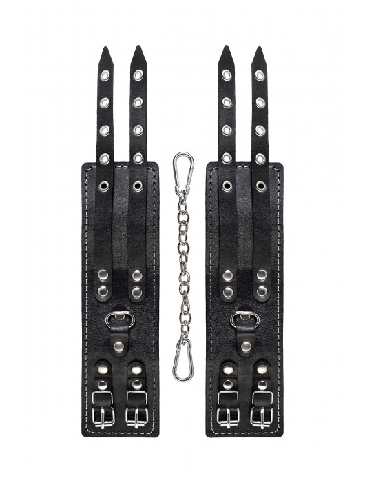 Черные кожаные оковы с двумя ремнями и красной подкладкой - Pecado - купить с доставкой в Саранске