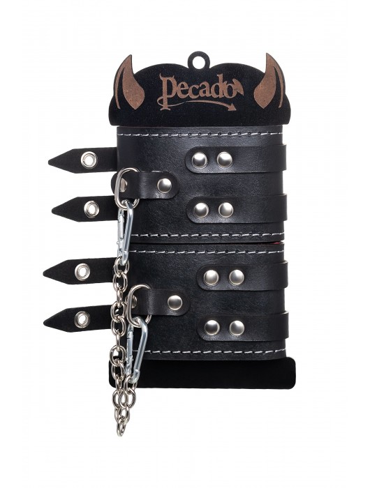 Черные кожаные оковы с двумя ремнями и красной подкладкой - Pecado - купить с доставкой в Саранске