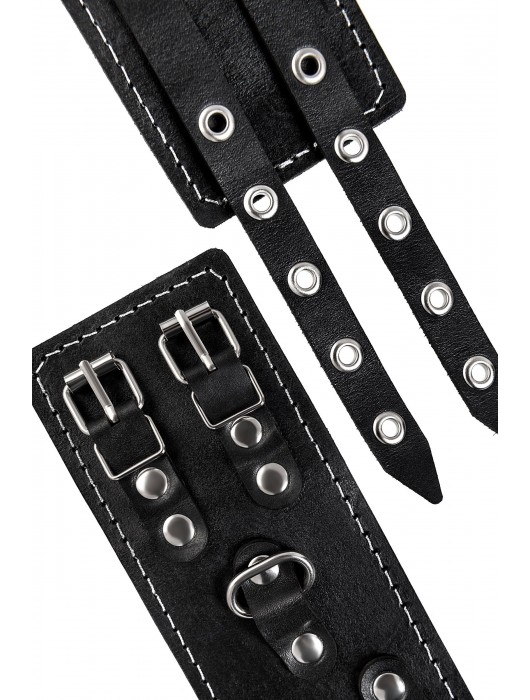 Черные кожаные оковы с двумя ремнями и красной подкладкой - Pecado - купить с доставкой в Саранске