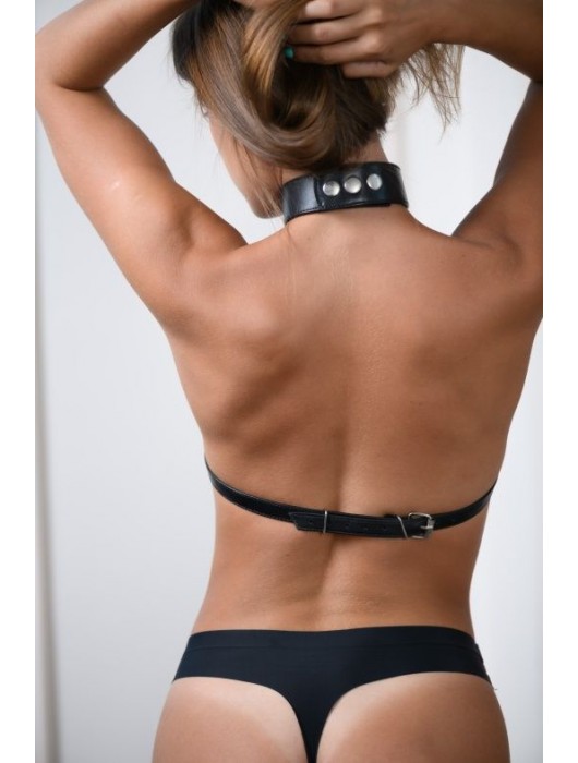Черная кожаная сбруя с ошейником plus size из нежной кожи - БДСМ Арсенал - купить с доставкой в Саранске