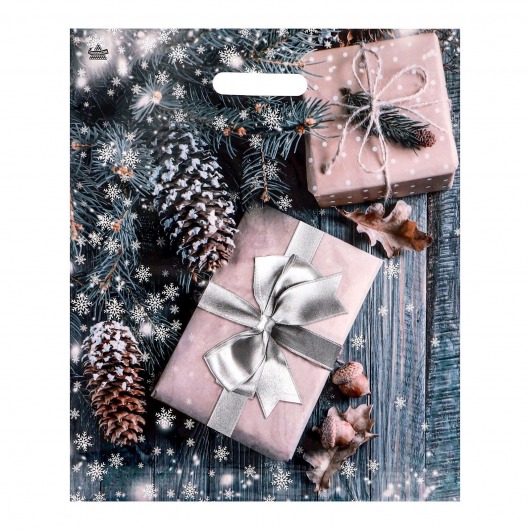 Новогодний пакет с принтом в виде подарков и вырубной ручкой (45х38 см) - Сима-Ленд - купить с доставкой в Саранске