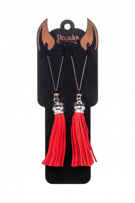 Зажимы на соски «Вилки» с красными кисточками из замши - Pecado - купить с доставкой в Саранске